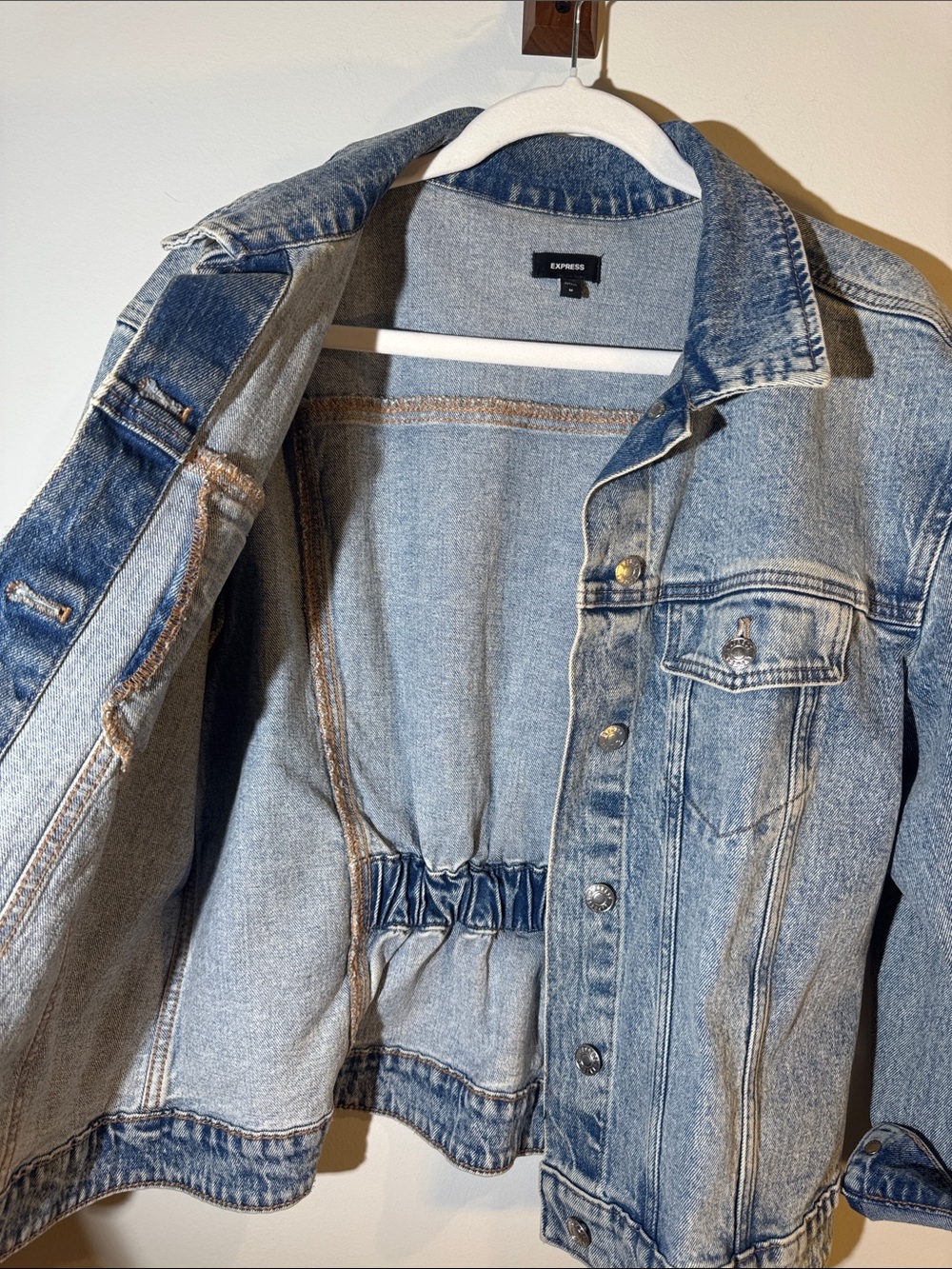 Express Light Blue Denim Jean Jacket for Women - Picture 2 of 5